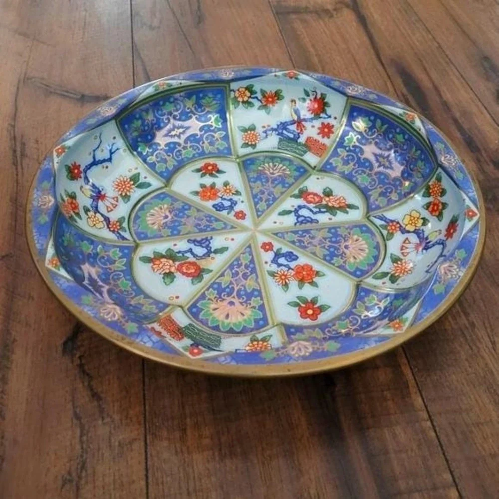 Vintage 1971 Daher Decorated Ware‎ Tin Bowl Blue Floral Bird Made in England